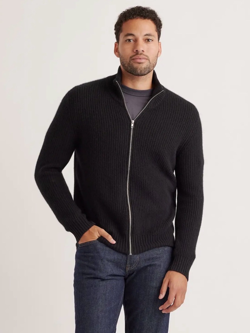 Quince Cashmere Full Zip Sweater in Black, Size XL, New with tags